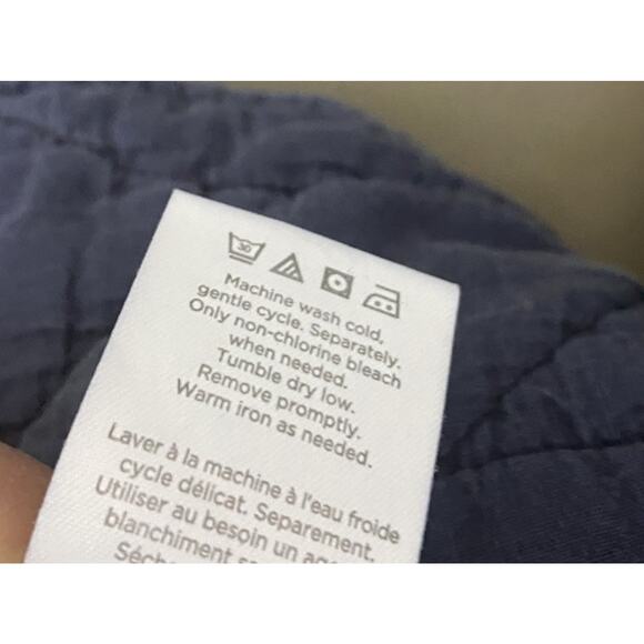 Pair West Elm Euro Sham Quilted Brushed Denim Blue Cotton 26"squ. Envelope Back - Picture 5 of 5